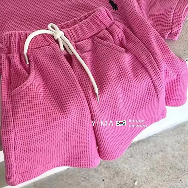 2023 Summer Children\'s Clothes Suit New Boys Girls Casual Sports Suit Baby Girls Solid Color Short-sleeved Shorts Two-piece Set