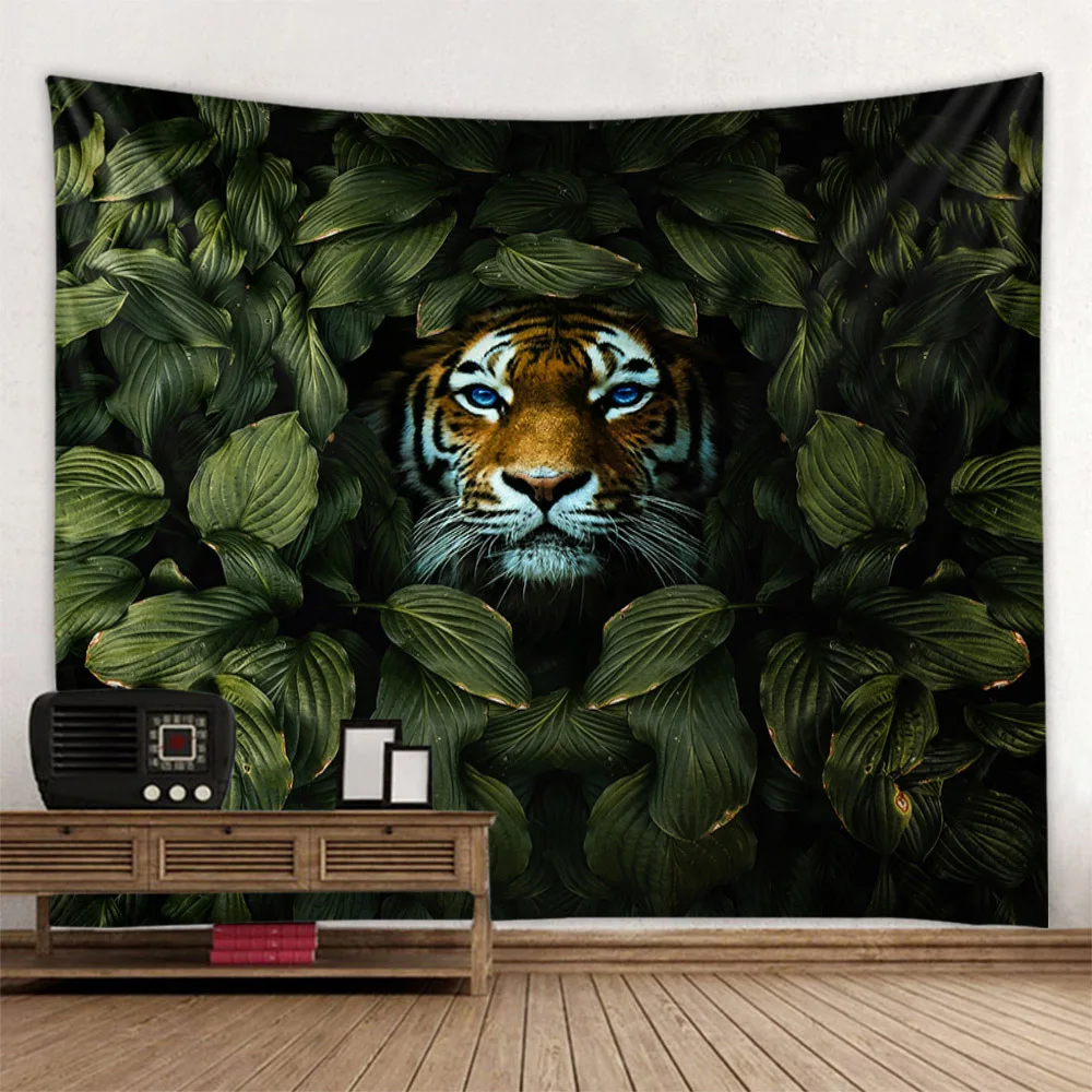 3D window tiger tapestry animal wall hanging lion elephant cartoon aesthetic room bedroom home decoration hippie wall decoration