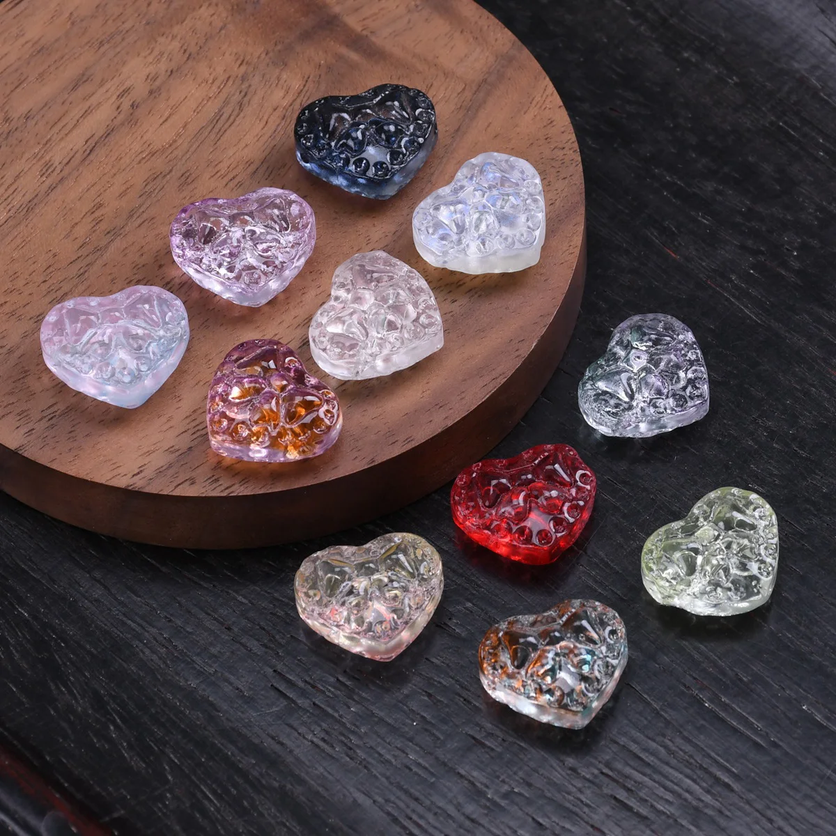 10pcs Heart Shape 16x14mm Handmade Bowknot Embossment Lampwork Glass Loose Beads For Jewelry Making DIY Bracelet Crafts Findings