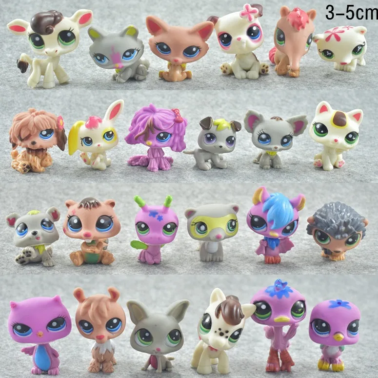 24pcs/Set Mini Littlest Pet Shop Toys Cute Stands Cat Dog Rare Figure Bobble Head Toy Kitten Collie Spaniel