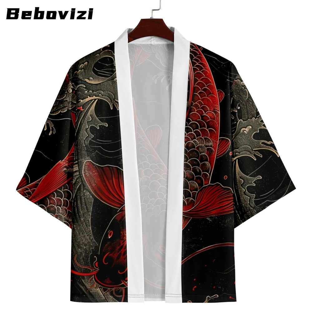 

Trend Fashion Japanese Summer Kimono Ukiyo-e Painted Carp Print Traditional Kimono Casual Loose Cardigan Short Sleeve 6XL 5XL
