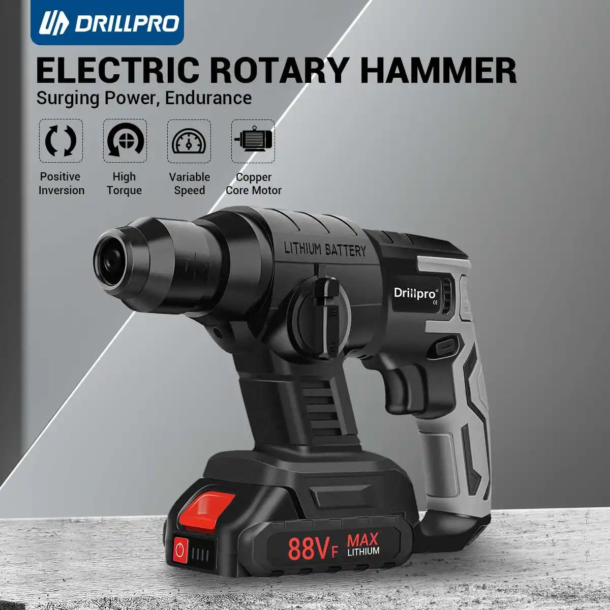 Drillpro 26MM 6000RPM Electric Hammer Electric Pick Impact Drill Cordless Rotary Tool For  Makita 18V Battery