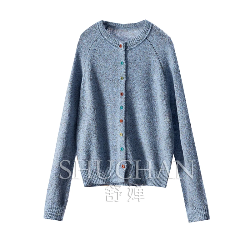 

Age-reducing Color Button Method Dream Flower Yarn 100 Wool Crew Neck Sweater Cardigan Jacket Women's 94C3