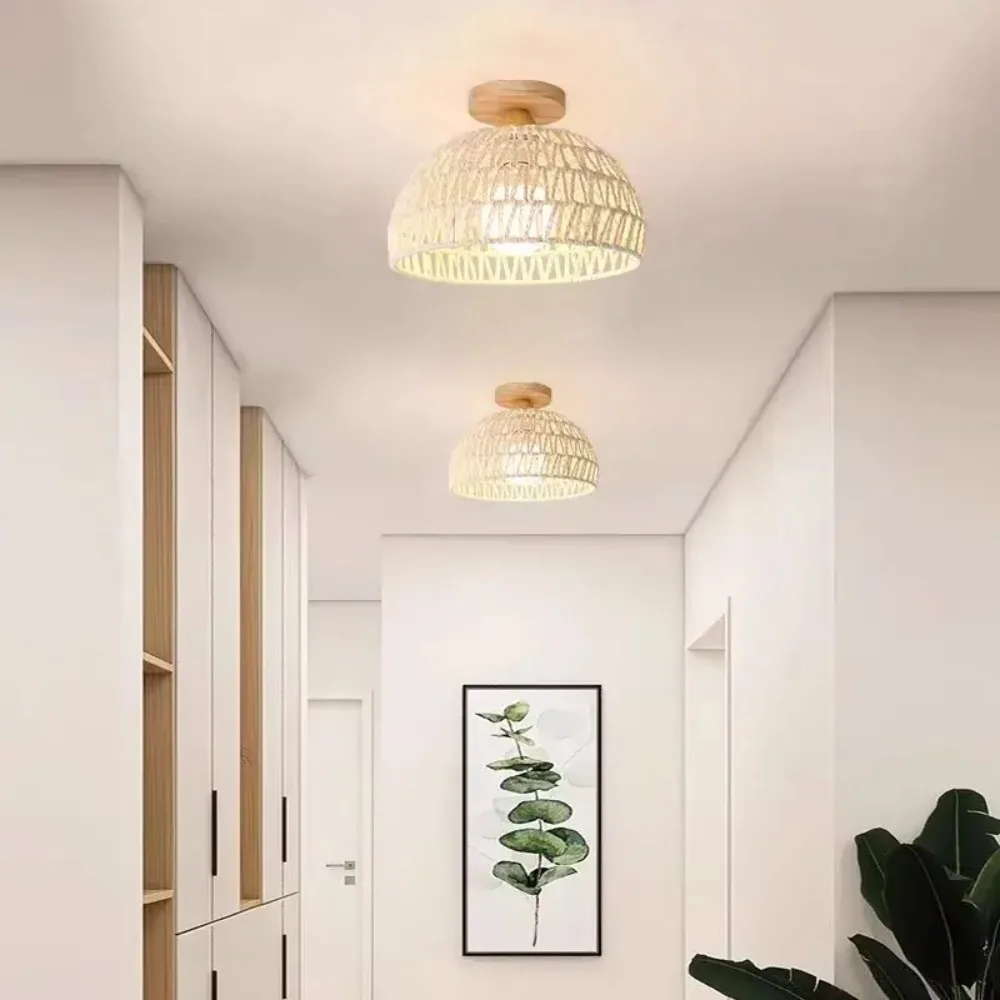 Simple Rattan Ceiling Lights Corridor Hallway Porch Lights Balcony Cloakroom Personalized Woven Home Lighting