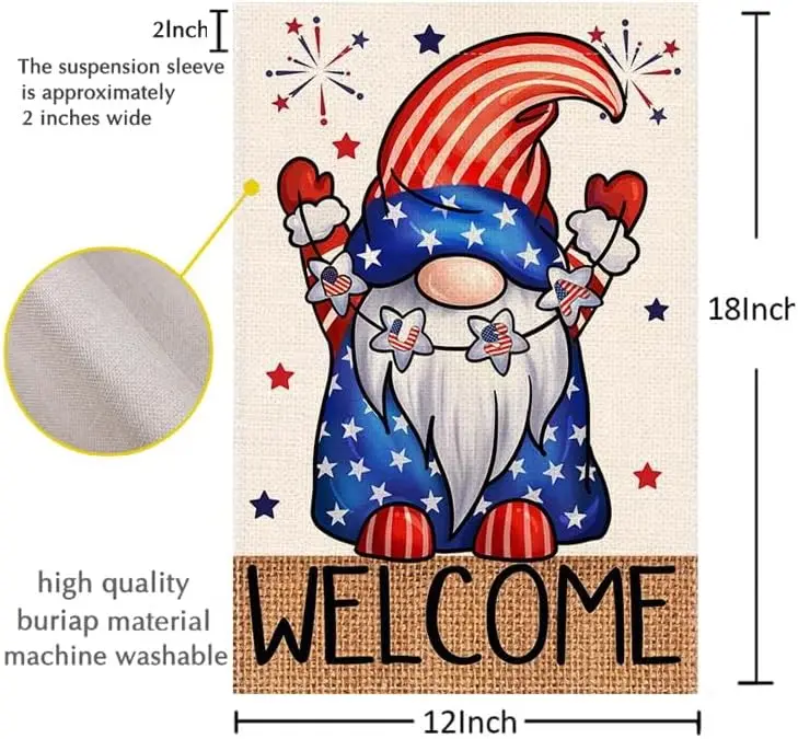 July 4th Patriotic Dwarf Garden Flag 12x18 inches double-sided American Dwarf Love Small Courtyard Flag Independence Day Mem yyi
