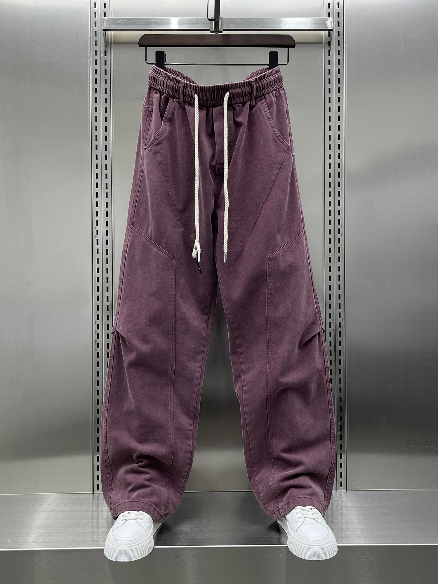 

Мужские повседневные брюки в американском ретро-стиле, свободные, прямого кроя, с эластичным поясом на шнурке, универсальные, длинные, модные, новинка весны