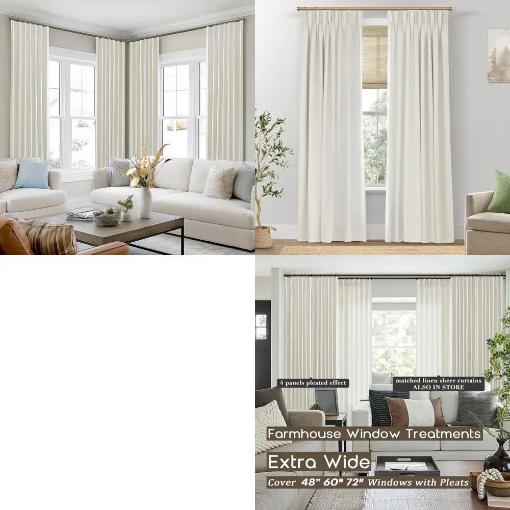 

Термоизоляционные шторы из льняной ткани с текстурой, черные, с плиссировкой, комплект из 2 панелей для гостиной/спальни