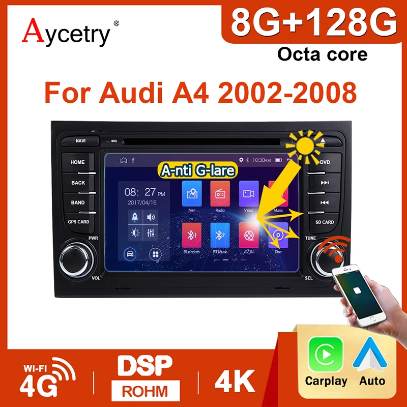 8GB+128GB Wireless Carplay 2 Din Android 12 Car Radio Multimedia Player For Audi A4 B8 B7 B6 S4 RS4 SEAT Exeo Auto stereo GPS