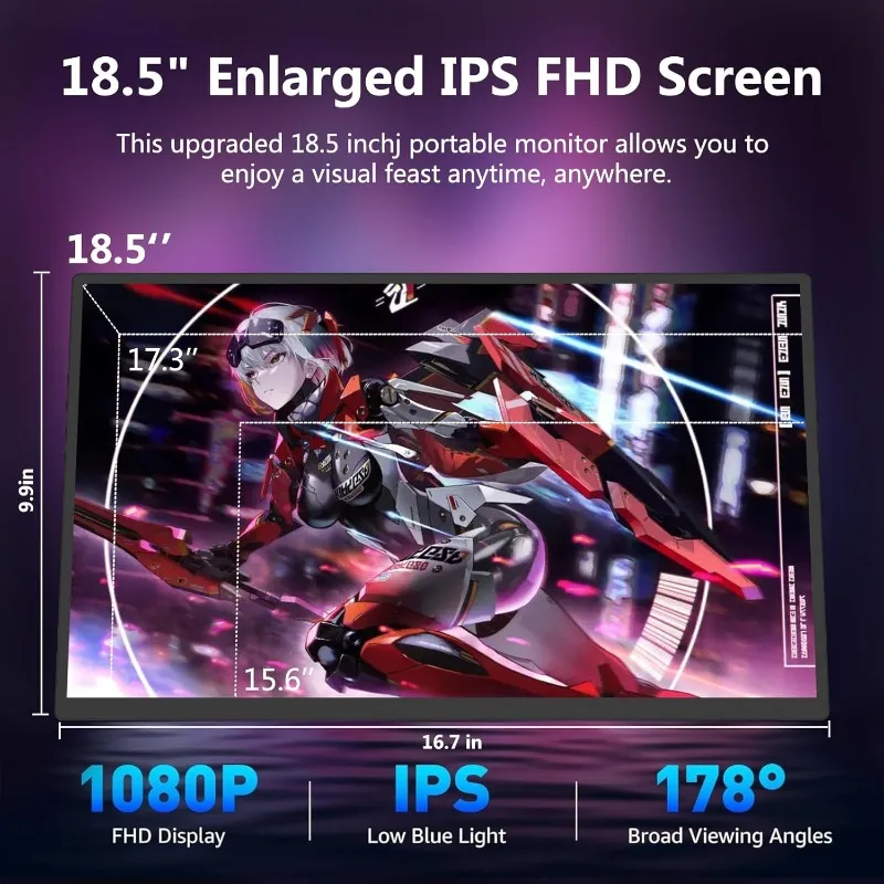 شاشة محمولة مقاس 18.5 بوصة + كم 120 هرتز 1080 بكسل، 100% sRGB FHD HDR USB HDMI مع شاشة مكتب كمبيوتر محمول محمول رفيعة للغاية VESA، f #2