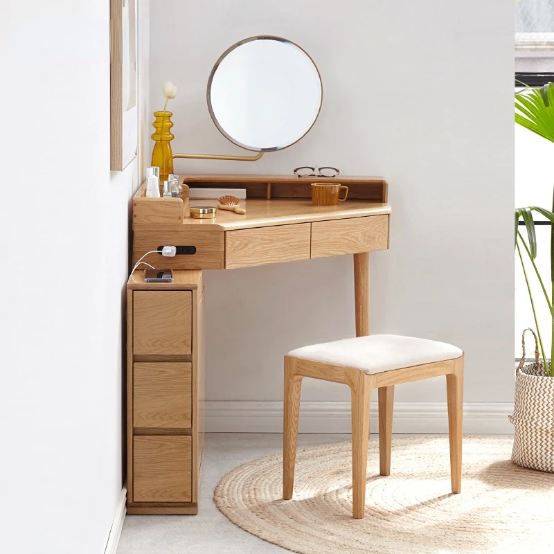 Luxury Minimalist Vanity Table Makeup Chair Wooden Corner Vanity Table Mirror Children Mueble Tocador Bedroom Furniture YY50VT