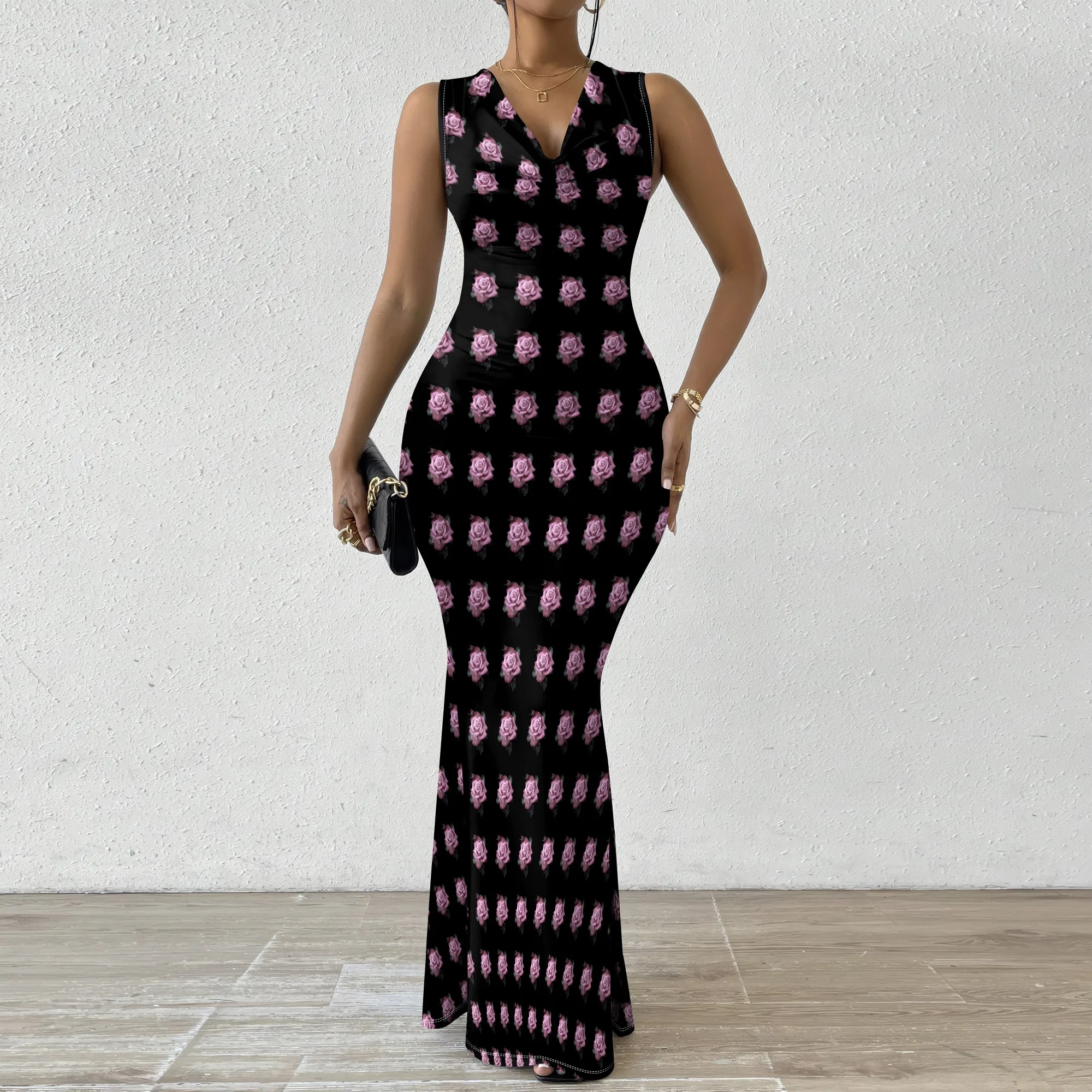 

Floral Print Bodycon Dress XS-2XL Elegant Sleeveless Maxi for Gallery Opening or Cocktail Party Look 2025