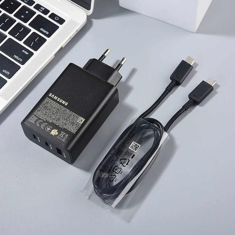 Samsung 65W Trio Super Fast Charger EU Quick Charge Adapter Dual Type C Cable For Galaxy S25 S24 S23