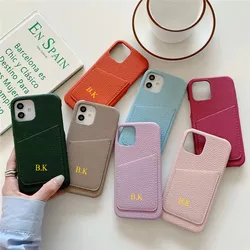Customized Name Letters PU Leather Card Pocket Case For iphone 17 16 15 14 Plus 13 Pro Max 12 11 Pro Max Luxury Hard Cover