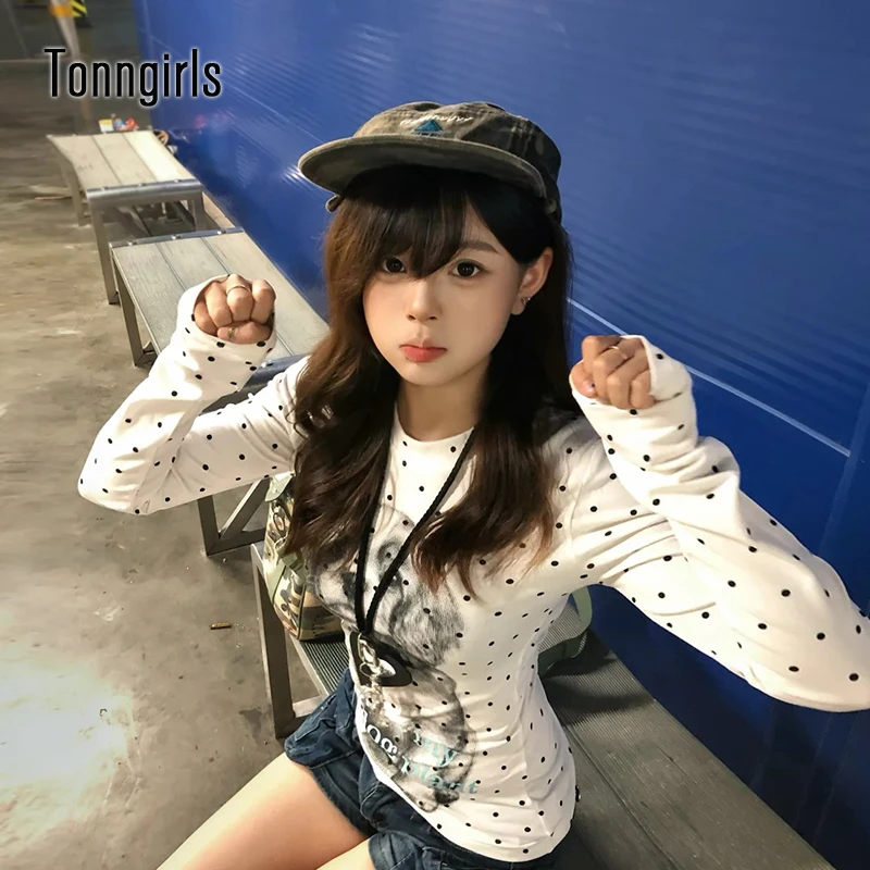 

Tonngirls Harajuku Print Graphic Tops Long Sleeve Slim Women T Shirt Aesthetic 2000s Streetwear E-girls Tshirts American Retro