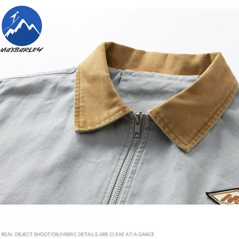 Maxbarley Fashion Windbreaker Jackets Men Autumn New Color Block Pure Cotton Work Jacket Casual Outdoor Hiking Zipper Outerwear