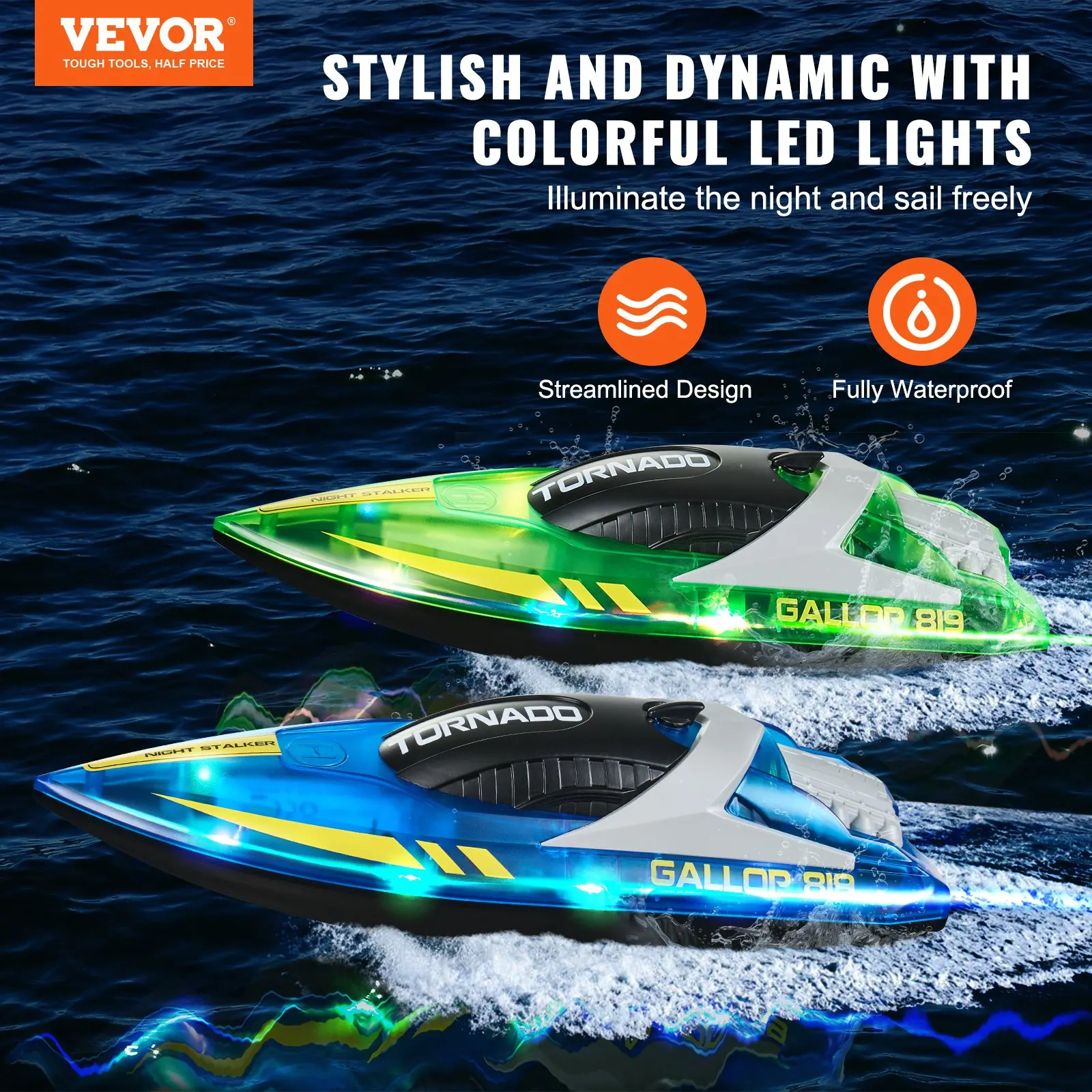

RC Boat, 2 Pack 2.4GHz 12 Km/h, Remote Control Boat For Pools & Lakes, Racing Boat With LED Light, 4 Rechargeable Batteries,