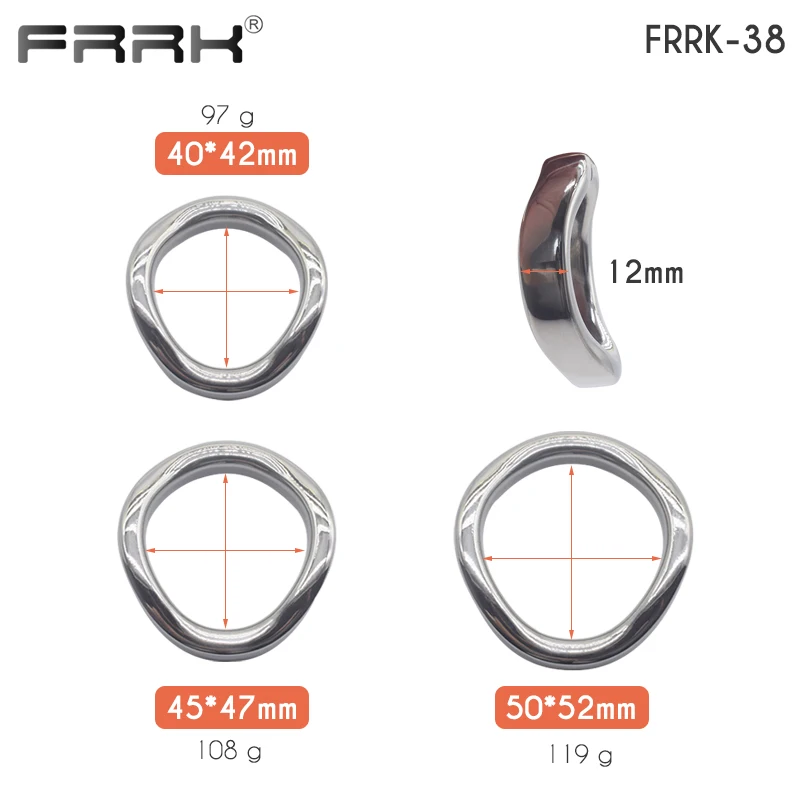 FRRK Metal Penis Rings Curve Cock Harness Male Chastity Bondage Belt Delay Ejaculation Device Steel Adults Sex Toys for Men