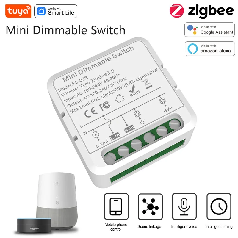 

Tuya ZigBee 3.0 Smart Dimmers Switch Module Supports App Remote Control LED Lights Dimmable Switch Works with Alexa Google Home