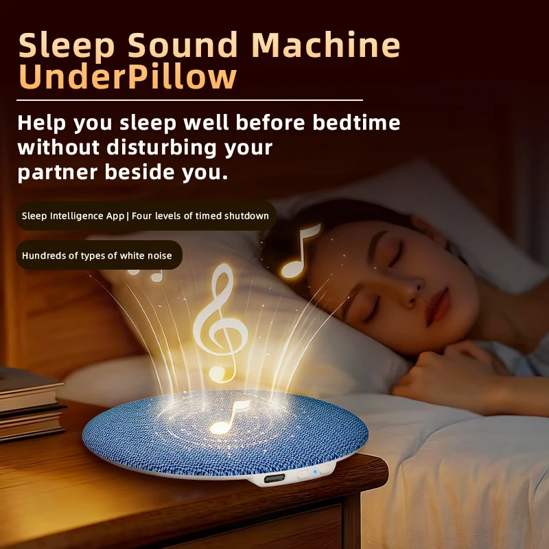 Bluetooth 6.0 Pillow Speaker for Sleeping, Ultra-Thin Under Pillow Sound Machine with White Noise HiFi Stereo Audio