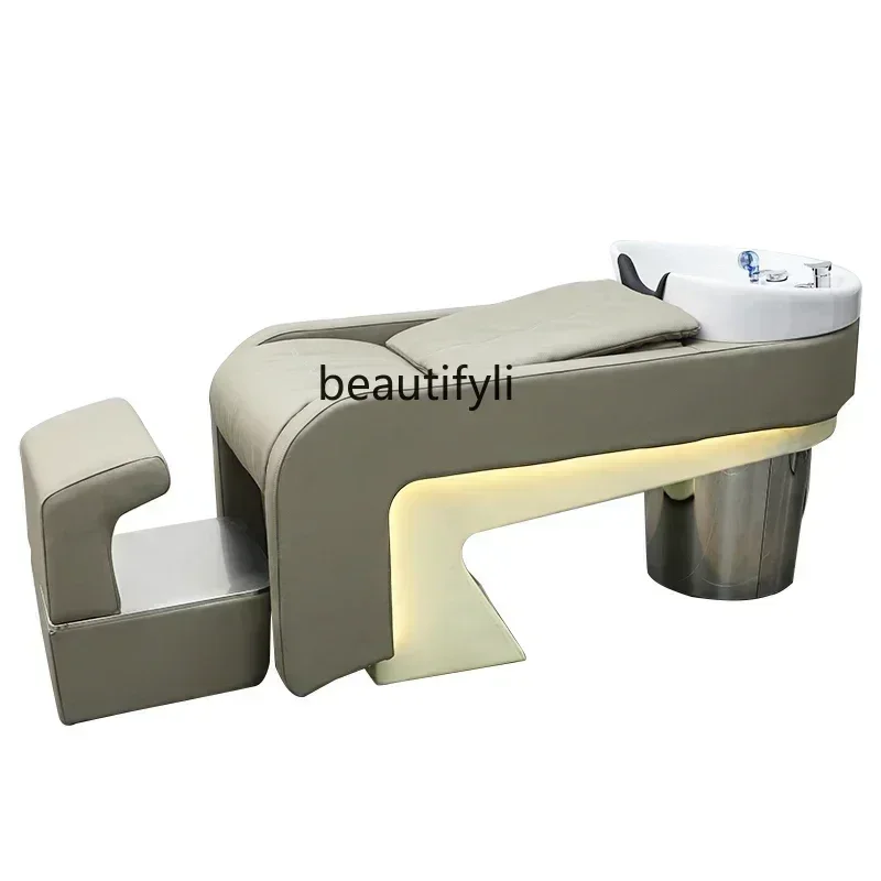 

Barber Shop Ceramic Basin Shampoo Chair Hair Salon Sitting Half Lying Salon Stainless Steel Flushing Bed