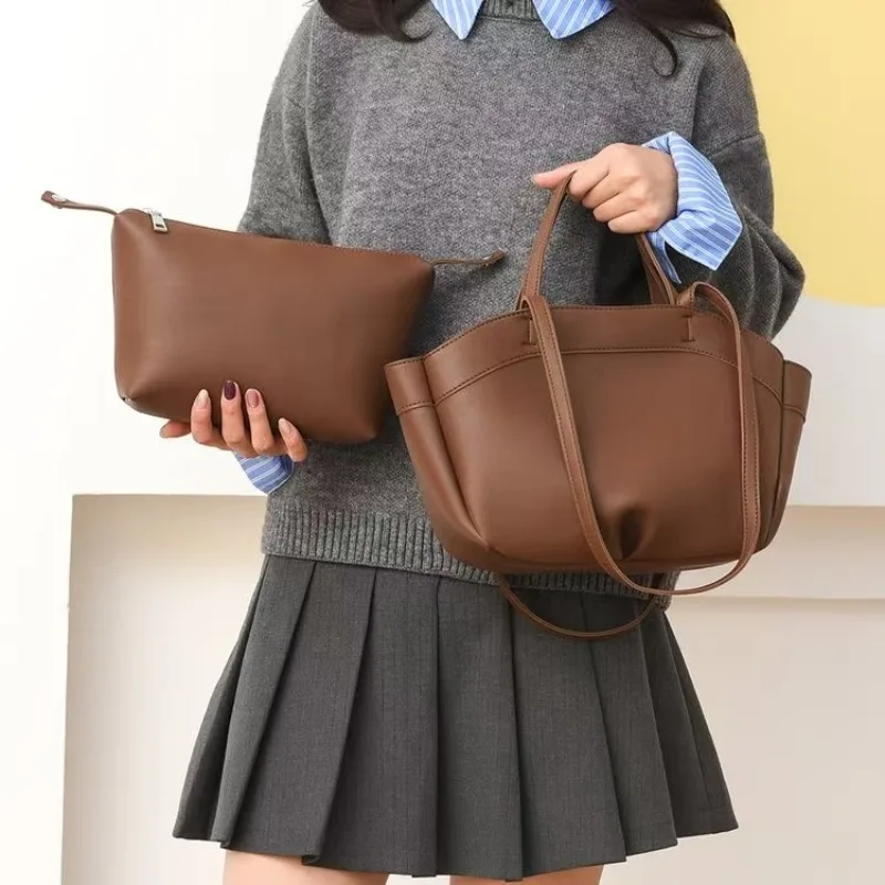 Multicolor Fan Shaped Two Piece Tote Bag  Luxury Large Capacity New Versatile Fashion Mother Child Bag Hand-held Shoulder Bag