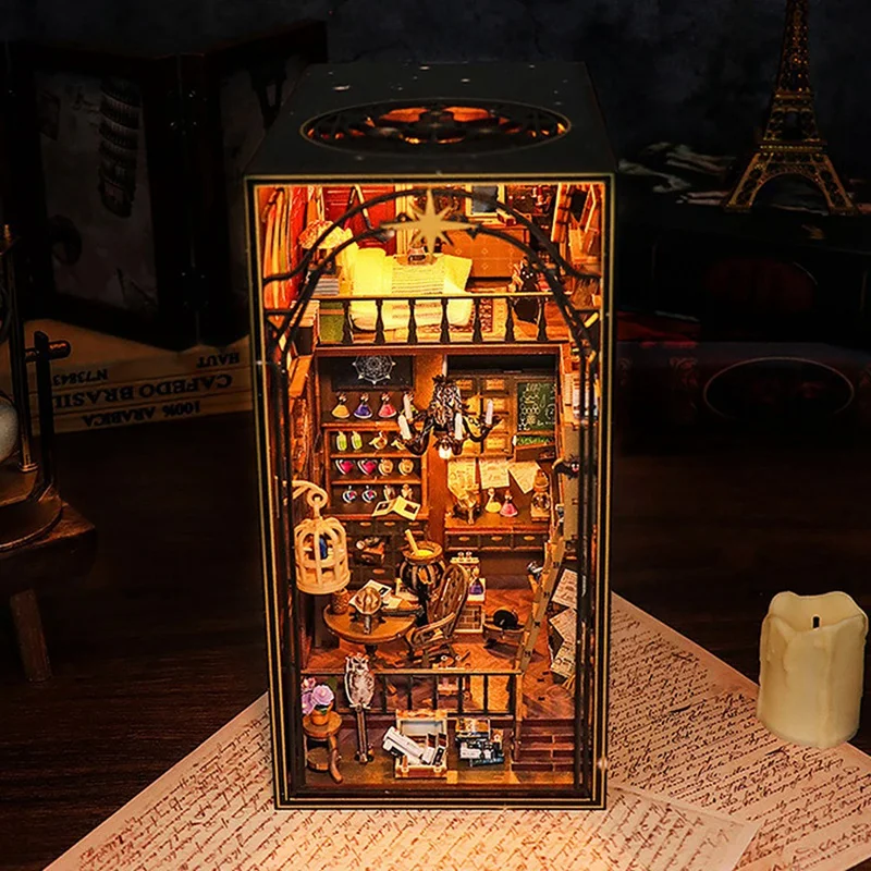 DIY Book Nook Kit Wooden Doll House 3D Puzzle Assembly Model Construction Bookshelf Insert Decoration