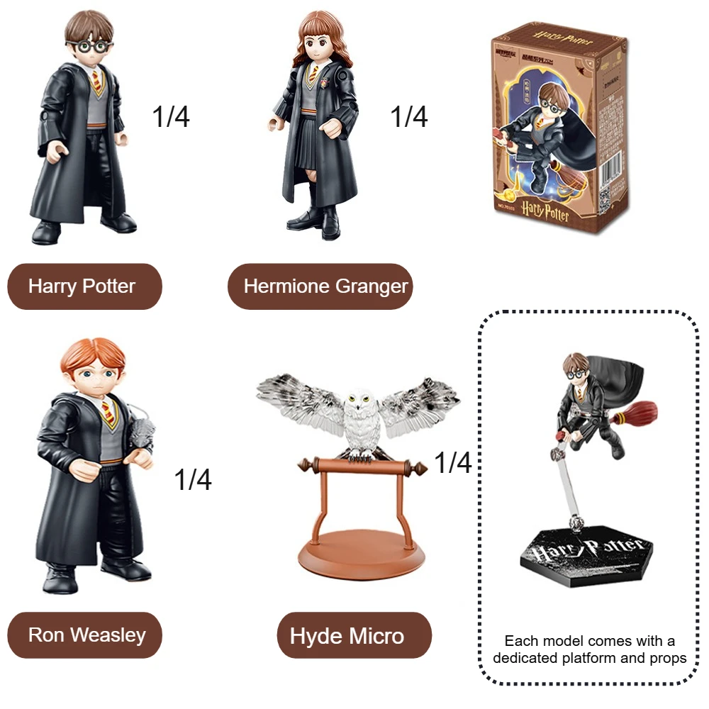 1/4 pçs harry potter caixa cega figura brinquedos filme hermione ron hedwig montado figuras coleção q versão modelo ornamentos presentes