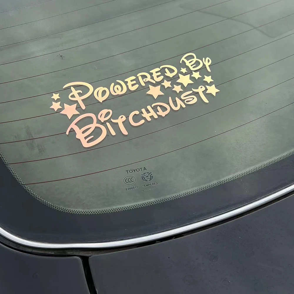 Holographic Powered By Bitchdust Car Stickers Funny Window Bumper Vinyl Decal Waterproof Decor Accessories
