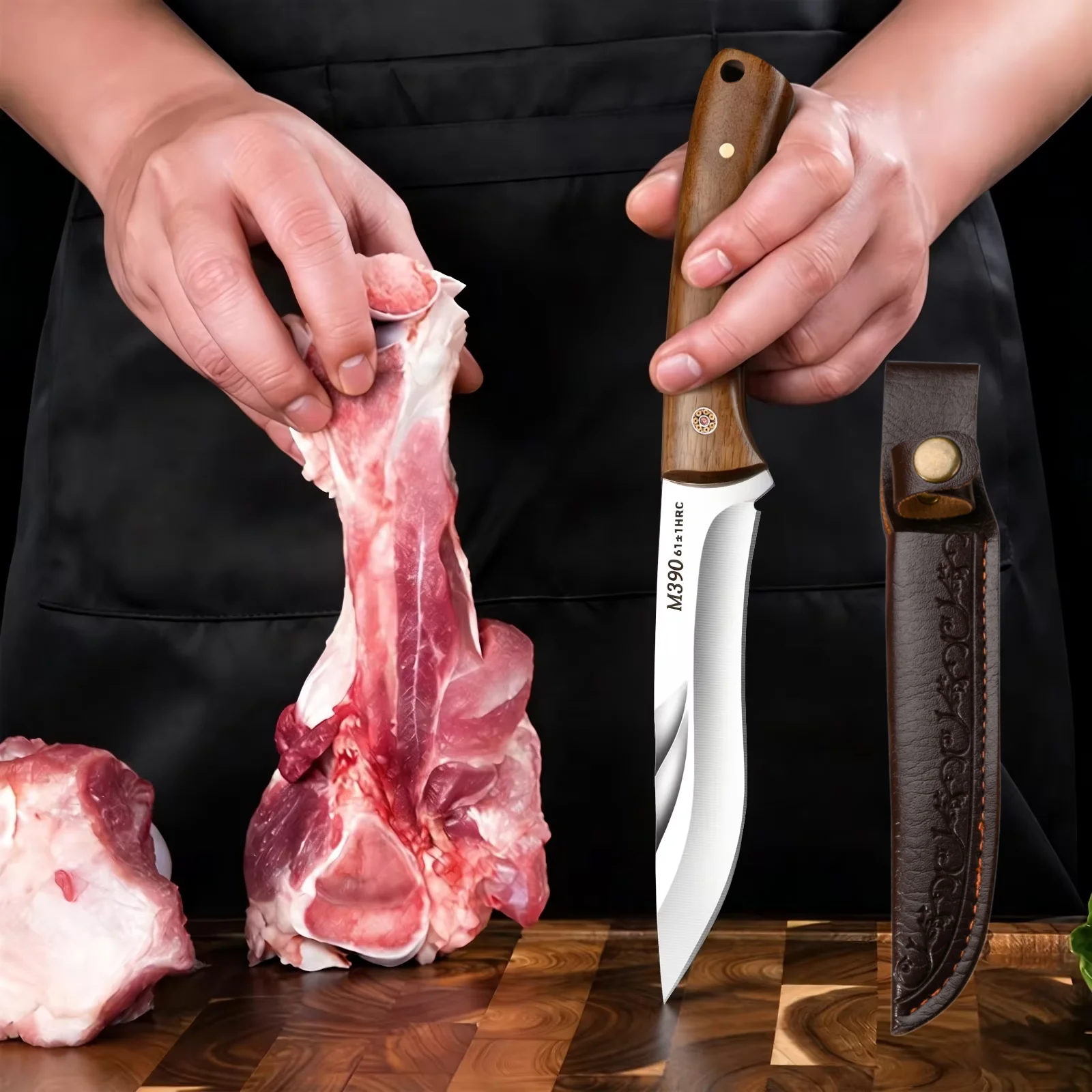 Portable Butcher Knife Boning Knife Protective Cover M390 Stainless Steel Blade Slicing Knife for Meat & Fruit Cooking Knife