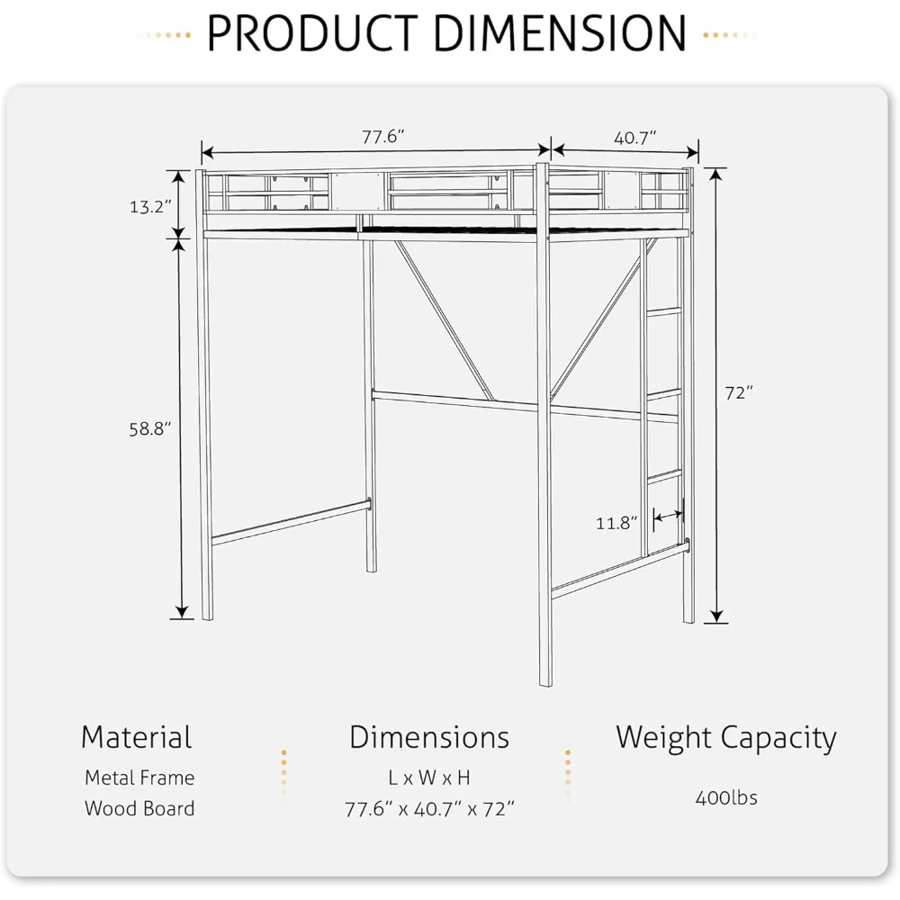 Metal Twin Loft Bed Frame with Stairs & Full-Length Guardrail, Space-Saving, Juniors and Adults, Noise Free, Black