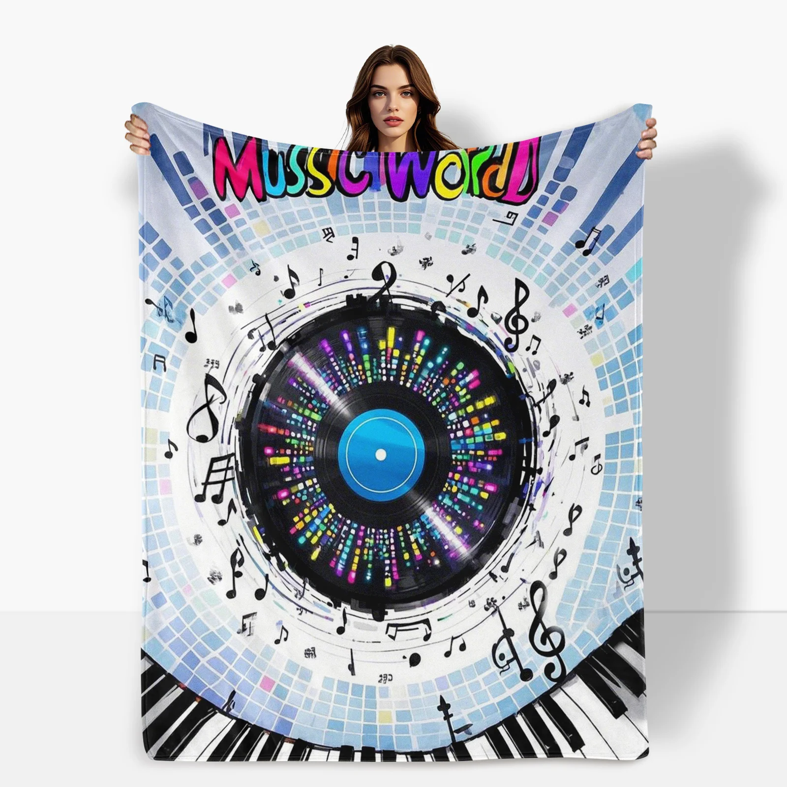 Coperta in vinile per pianoforte con design di note musicali e tessuto circostante per l'arredamento della camera elegante e armonioso in stile estetico