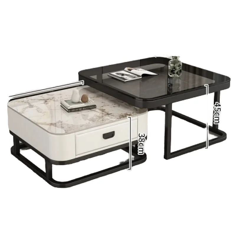 Luxury Living Room Coffee Table Set Large White Gold Panel Drawers Home Decorative Side Table Glass Sintered Stone
