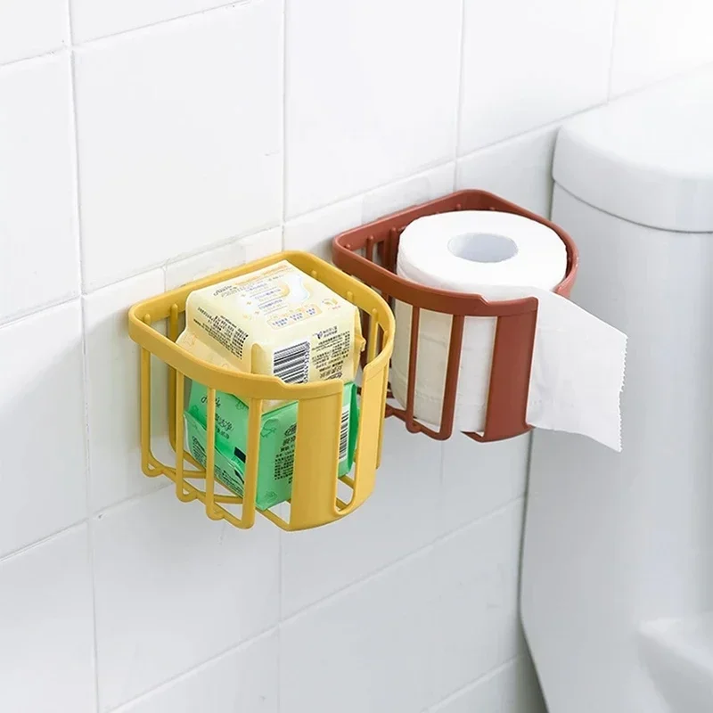 Punch-Free Wall-Mounted Sticky Paper Storage Box Toilet Paper Holder Roll Paper Toilet Paper Shelf Bathroom Kitchen Tissue Box