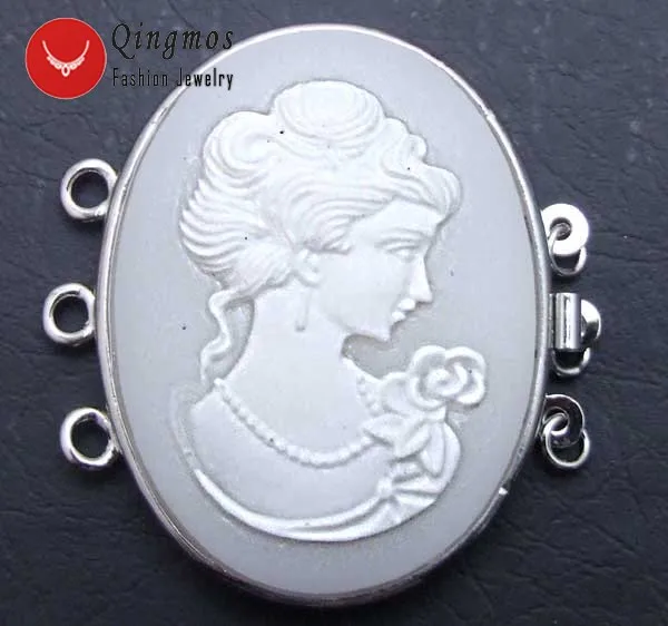 

Qingmos 30*40mm White Oval Cameo Beauty Head Design Clasp 3 Strands Craft Clasp Accessories for Jewelry Making Necklace gp123