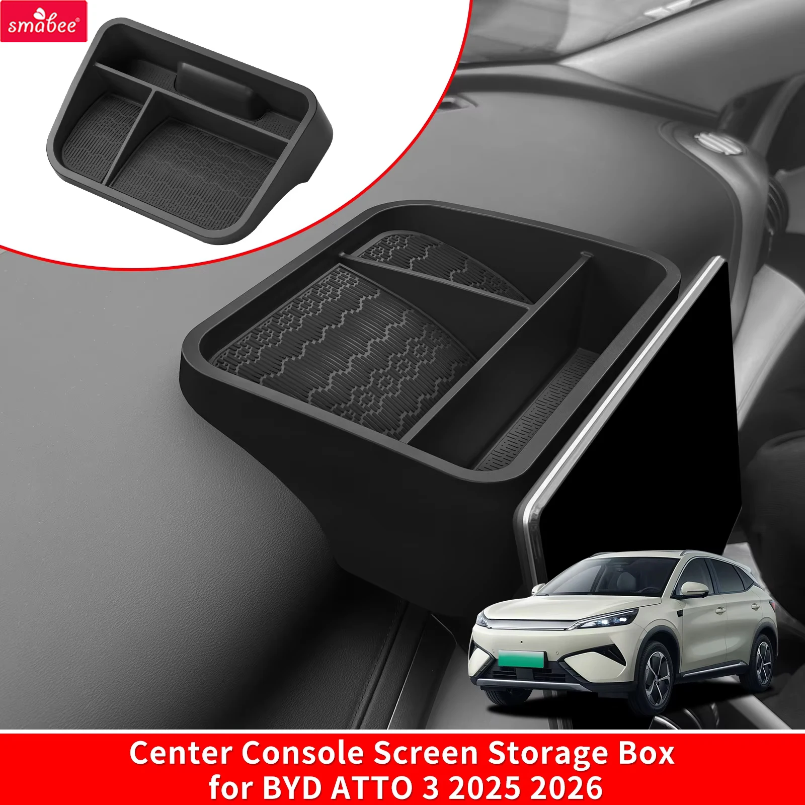 Smabee pour BYD ATTO 3 EVO / YUAN PLUS 2025 2026 : Plateau de rangement pour tableau de bord, organisateur de boîte arrière pour écran d'affichage, accessoires