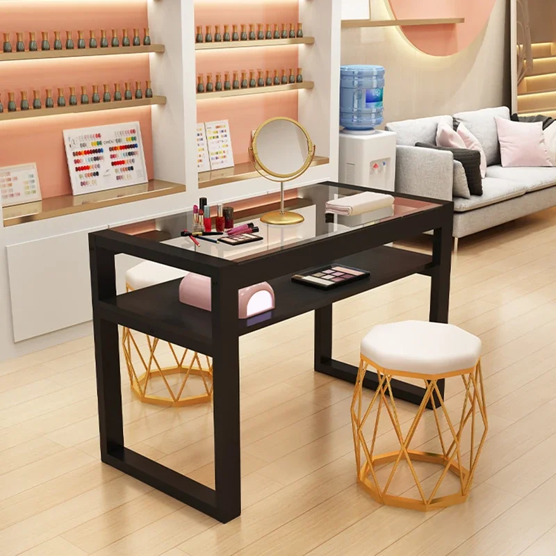 

Japanese Simple Nail Tables Glass Multifunction Storage Cream Style Nail Table Dressing Reception Desks Furniture Mesa Uñas FYMT