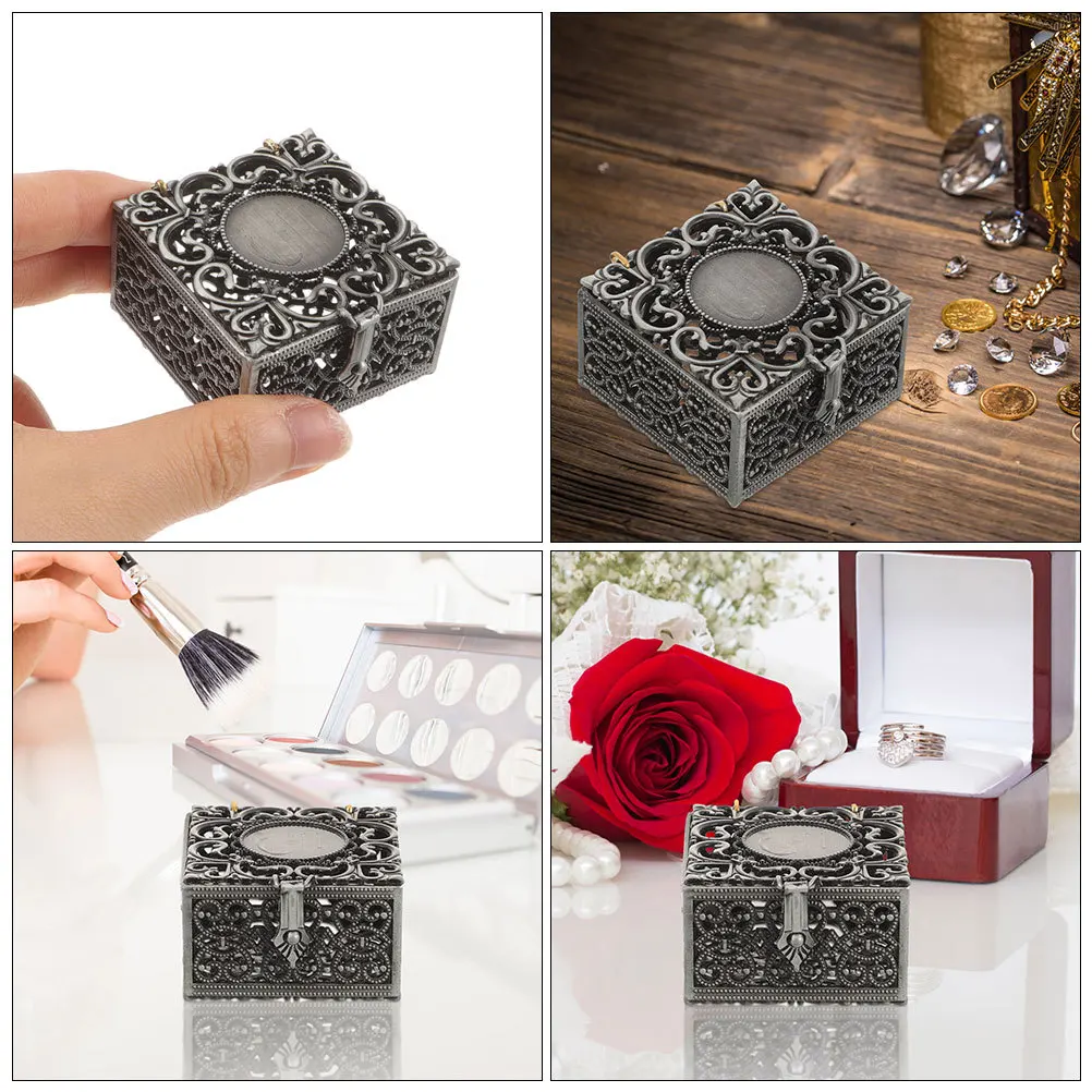 

Vintage Rosary Jewelry Box Metal Sturdy Keepsake Case Hollow Design For Necklace Ring Earring Storage Catholic Christian