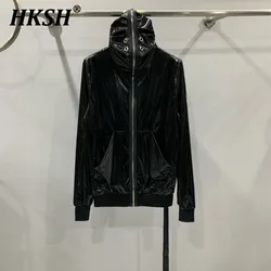 HKSH Spring Autumn Men's Dark Tide Jackets Niche Design RO Style Hooded Vintage Bright Coats Windbreaker Fashion Zipper HK2023