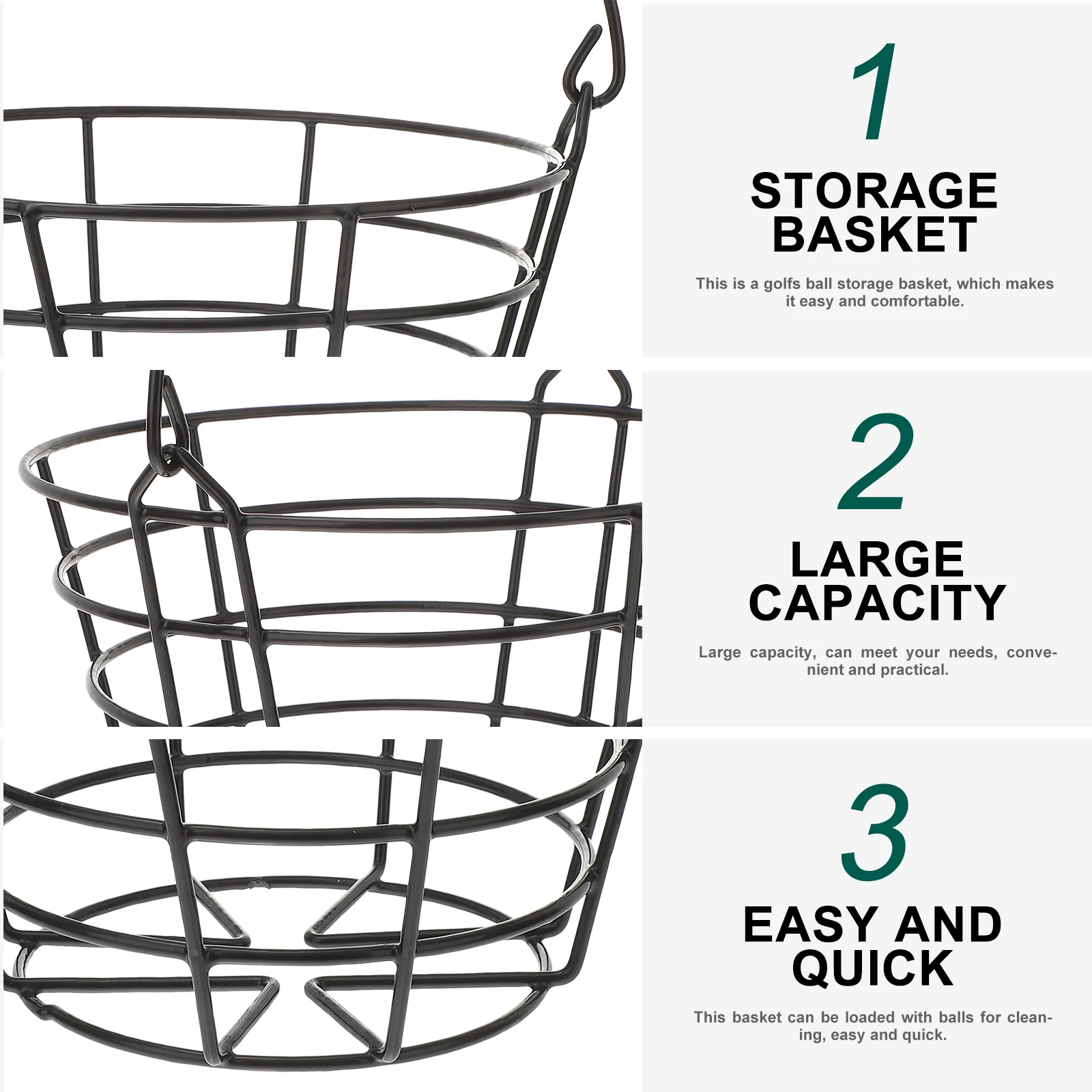 

Large Capacity Golf Iron Metal Storage Basket for Golf Balls Durable Outdoor Ball Container Handle Leakproof Clean Golfs Storage
