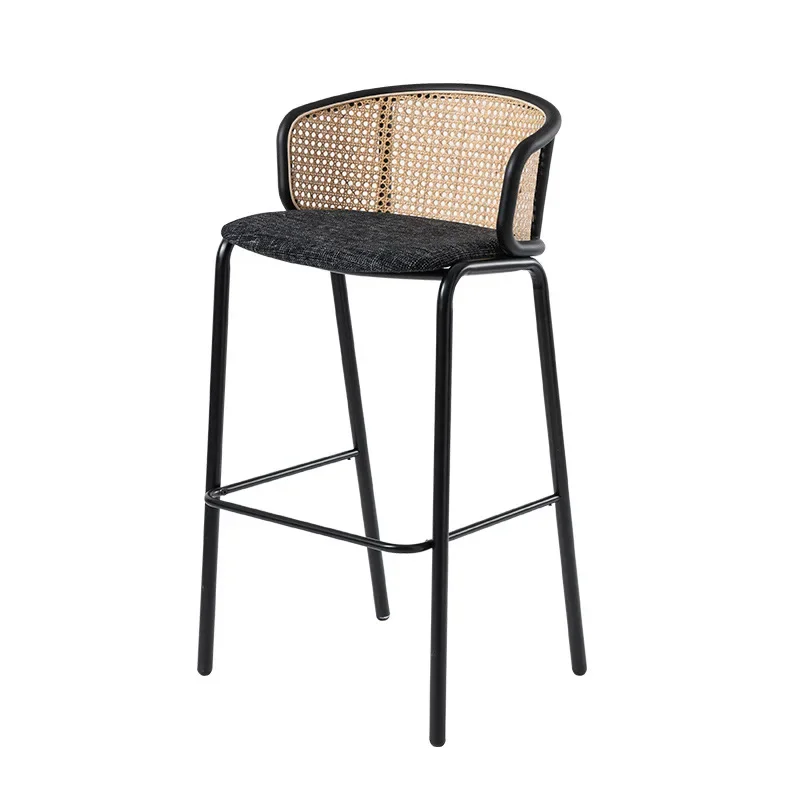 

Simple wrought iron home high bar stool, rattan backrest bar Taiwan island chair