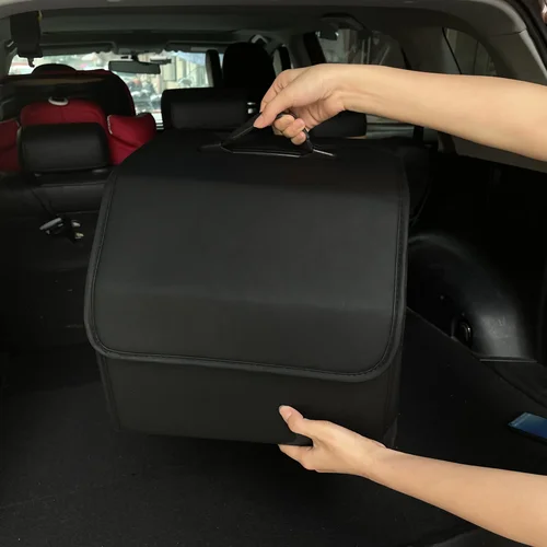 Imagen 1 del producto Caja de almacenamiento de cuero PU, organizador de almacenamiento de maletero de coche plegable multiusos, organizador de maletero de coche, accesorios para guardar y ordenar