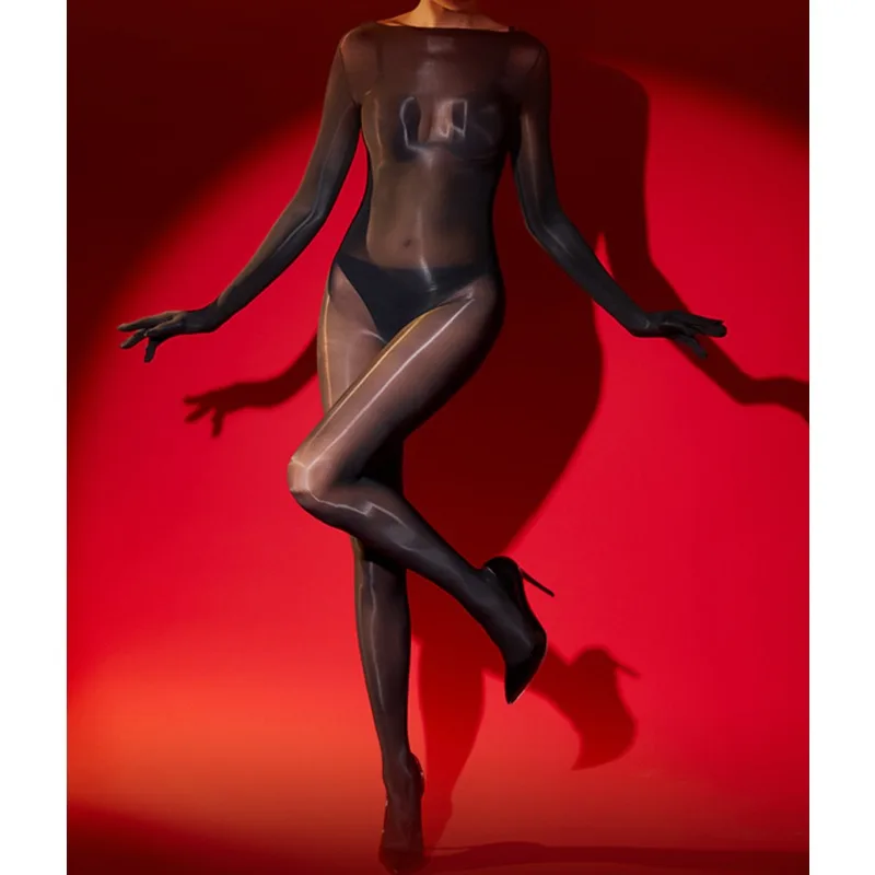 Sexy 8D Shiny Women Jumpsuit with/without Finger Gloves High Elastic Transparent Slimming Bodystocking Sex Game Sm Toys Tights