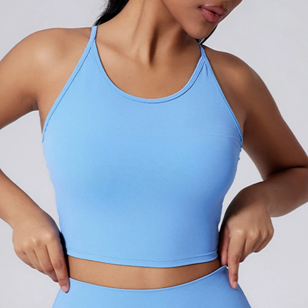 

Women's Sports Bra Strappy Backless Pleated Yoga Vest Gym Bra Removable Cups Women Workout Clothing Gym Top Sports Underwear