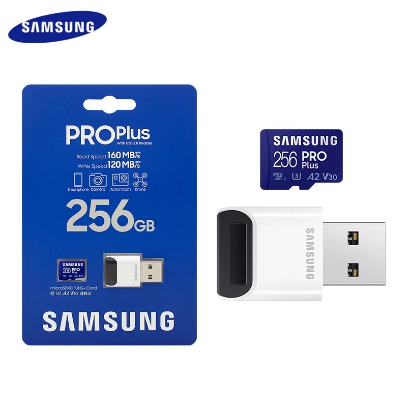 ซัมซุงการ์ดความจำไมโคร SD โปรพลัสพร้อมเครื่องอ่าน USB 128GB 256GB 512GB V30 U3 A2การ์ดไมโคร SD แบบดั้งเดิมแฟลช TF Card MAX 160MB