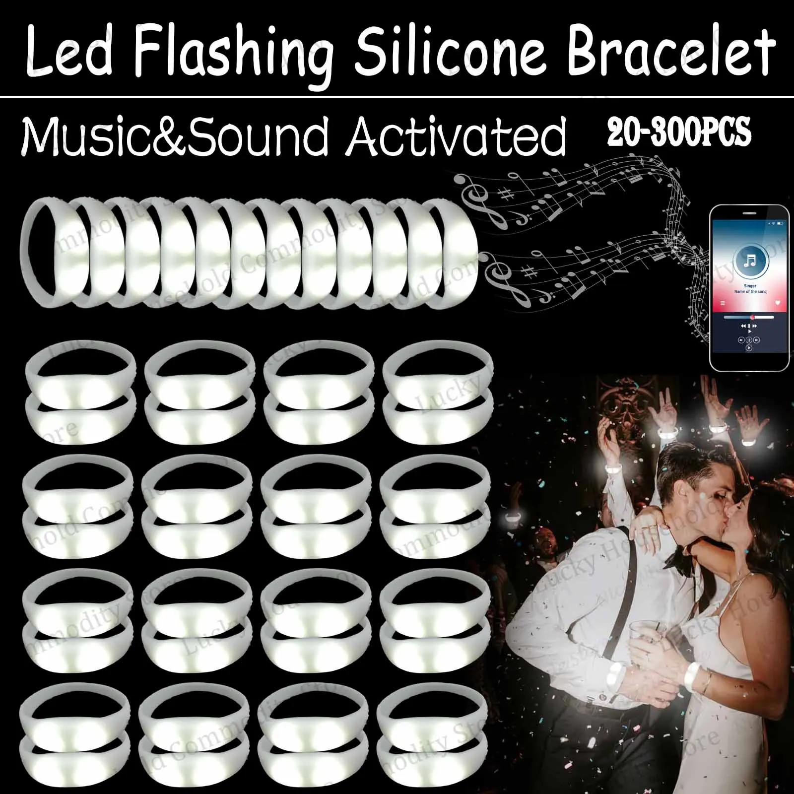 20-300PCS Music & Sound Activated Led Bracelets Light up Bracelets Luminous Bracelet for Wedding Glow Party Accessories
