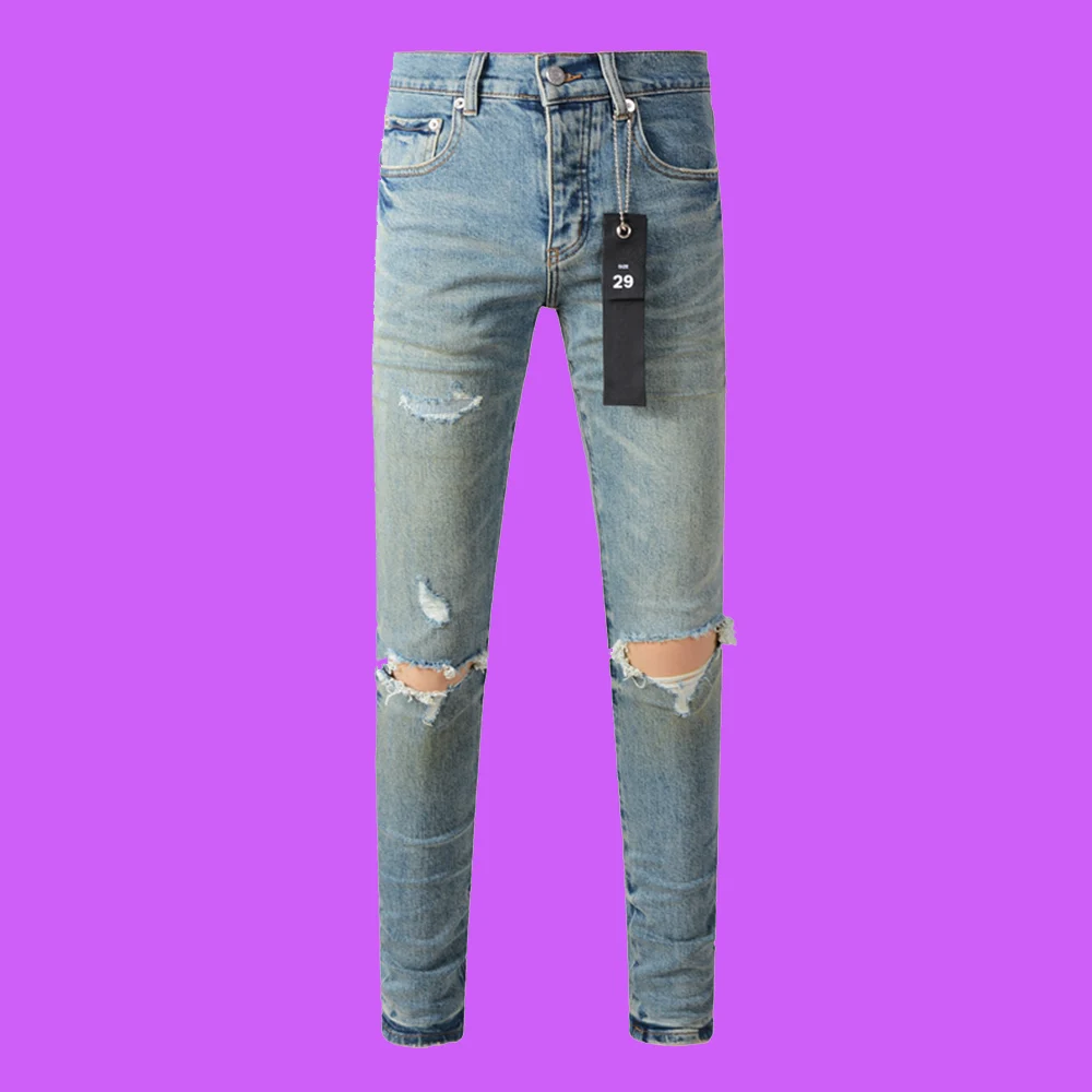 Purple roca Jeans brand Label Tinted American High Street Destroy Wash Repair Low Raise Skinny Denim Jeans pants