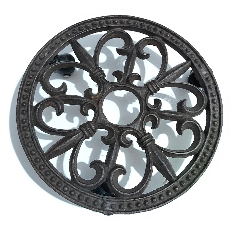 Antique Heavy Duty Squared Cast Iron Plant Trolley Plant Pot Holder Interior Home Decorative Plant