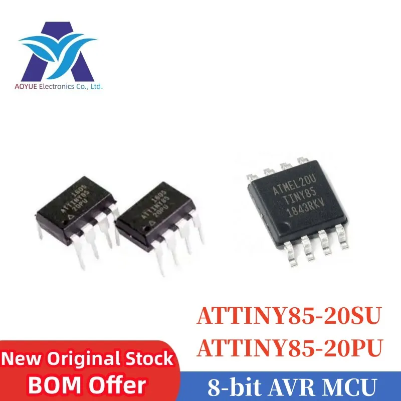 Microprocesador ATTINY85-20PU TINY85 20U, ATTINY85-20SU TINY85 20SU MCU, AVR RISC de 8 bits, 8KB, Flash SOP-8 PDIP-8 T/R