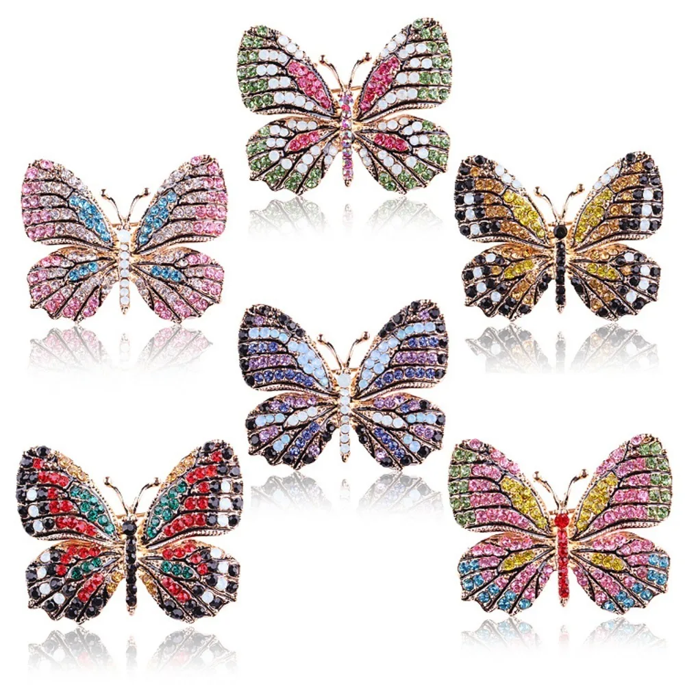 Crystal Rhinestone Colorful Butterfly Brooch Metal Multi-color Backpack Pins Jewelry Gifts Rhinestone Butterfly Brooch Wedding