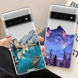 Snow Mountain Lake Landscape Phone Case for Google Pixel 6A 8 Pro 8A 6 5G 7 Pro 7A Hand Painted Clear Soft TPU Back Cover Fundas